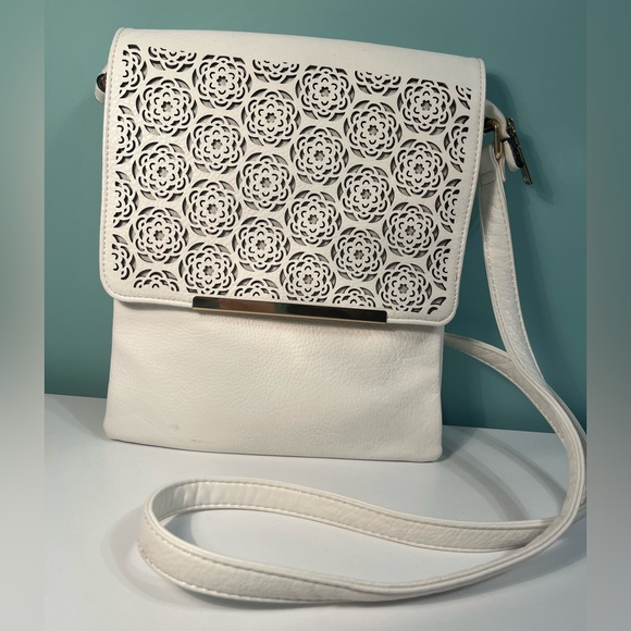 Bosalina Perforated Style Crossbody Bag Purse White - Picture 2 of 13